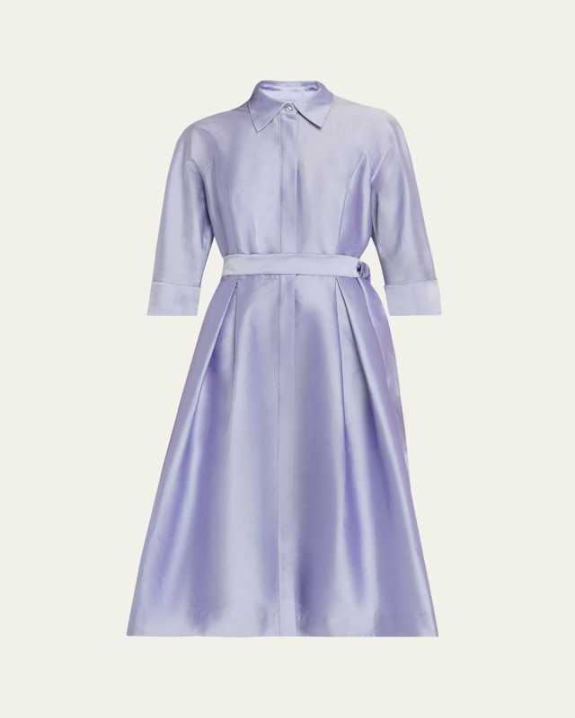 3/4-Sleeve Belted Midi Shirtdress